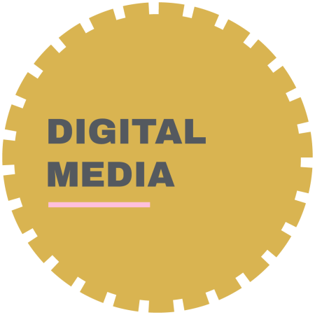 Golden gear with the title "Digital Media" inside
