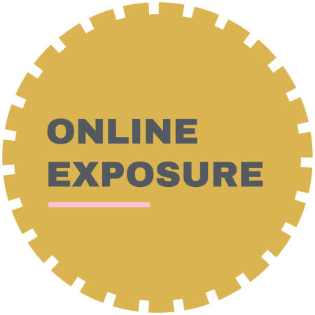 Golden gear with the title "Online Exposure" inside
