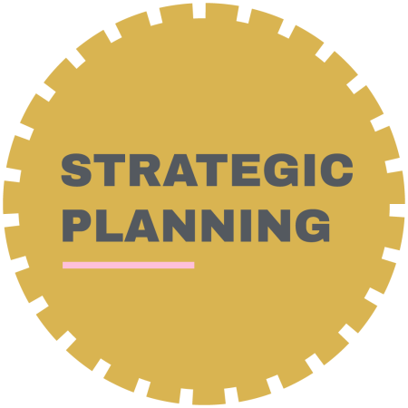 Golden gear with the title "Strategic Planning" inside